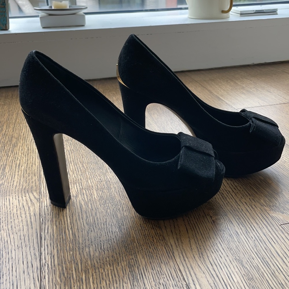 Louis Vuitton suede peep toe platforms